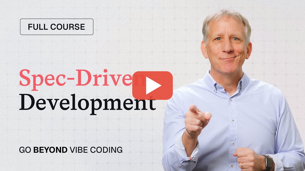 Portada del curso Spec-Driven Development with Coding Agents de DeepLearning.AI; clic para verlo en YouTube